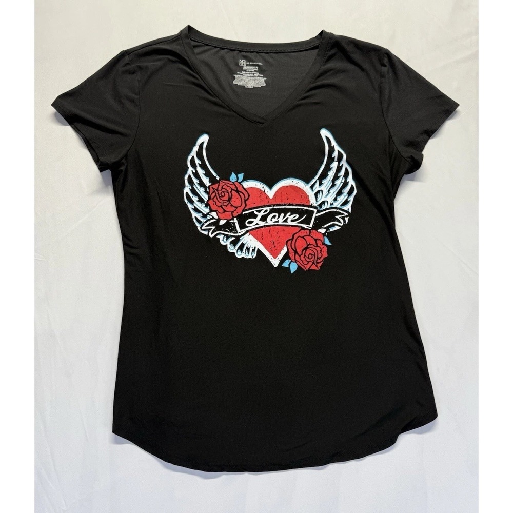 No Boundaries‎ Angel Heart Love Graphic tee XL womens v-neck black